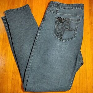 L A S T Jeans Women's Size 14 Blue Embellished Pocket Denim Straight Leg Pants‎